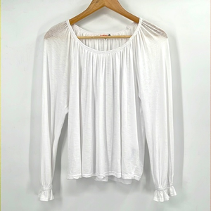 sundry Sheer White Pima Cotton Blouse‎ Long Sleeve Round Neckline 2/M Li…
